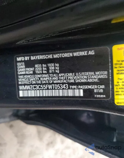 2015 Mini Cooper S Countryman from USA, damaged, VIN WMWZC3C55FWT05343